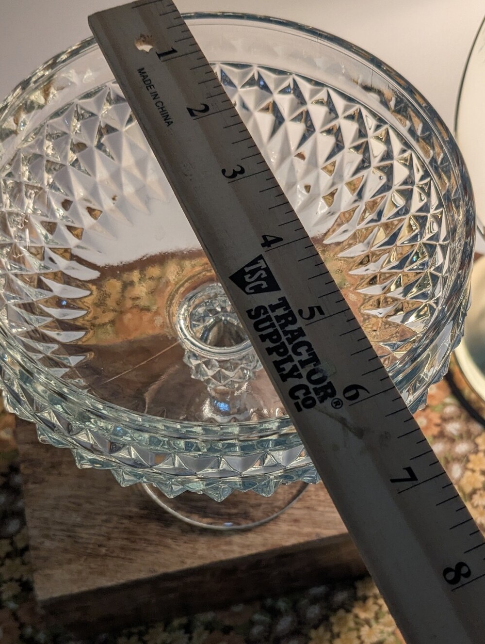 Vintage 1960s Indiana Glass Pedestal Compote/ Candy Dish, Diamond Point Pattern - Picture 5 of 12